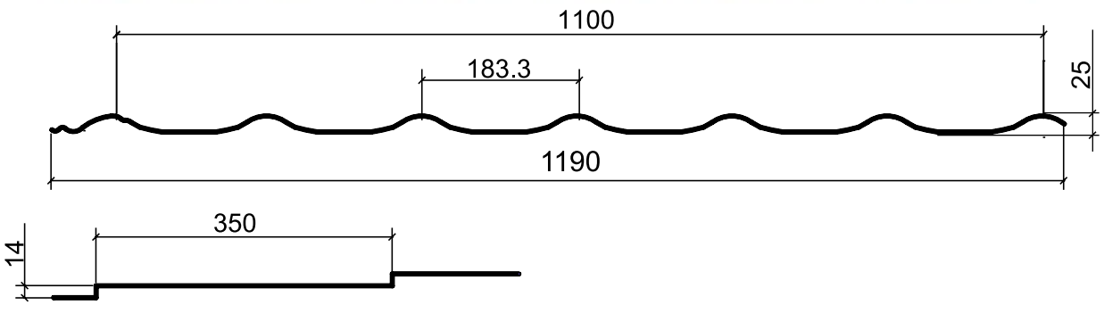 Металлочерепица Монтеррей 1190 мм (1100 раб.)